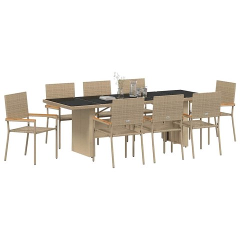 Zestaw do jadalni w ogrodzie 9 pcs Beżowy polirattan