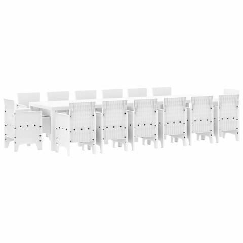 Zestaw do jadalni w ogrodzie 15 pcs Biały Rattan Polt