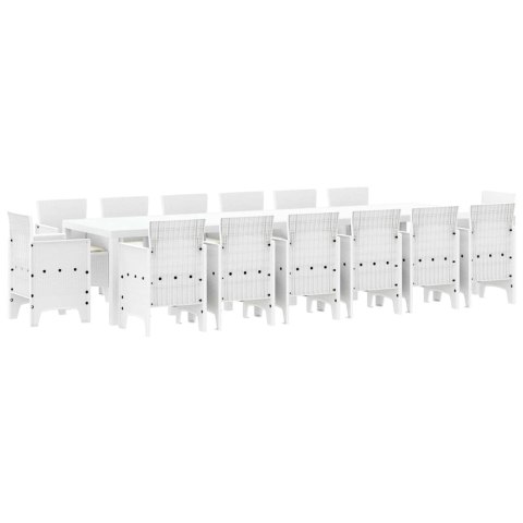 Zestaw do jadalni w ogrodzie 15 pcs Biały Rattan Polt