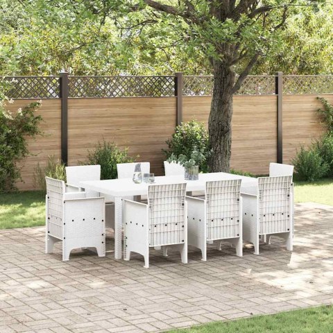 Zestaw do jadalni w ogrodzie 9 pcs Biały Rattan Polt