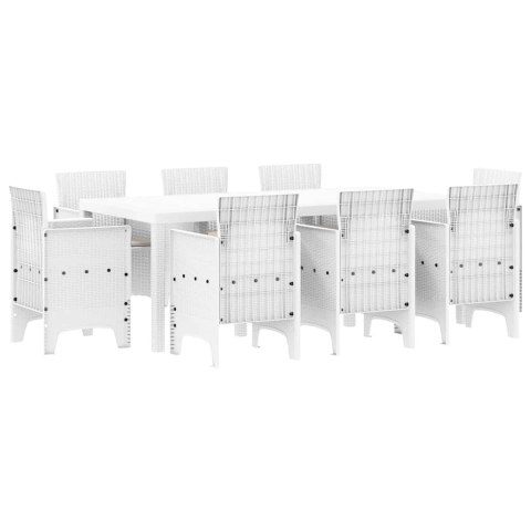 Zestaw do jadalni w ogrodzie 9 pcs Biały Rattan Polt