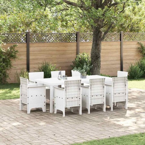 Zestaw do jadalni w ogrodzie 9 pcs Biały Rattan Polt