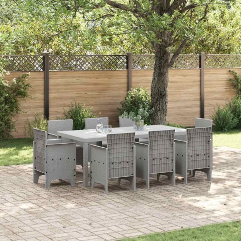 Zestaw do jadalni w ogrodzie 9 pcs Jasnoszary Rattan Polt