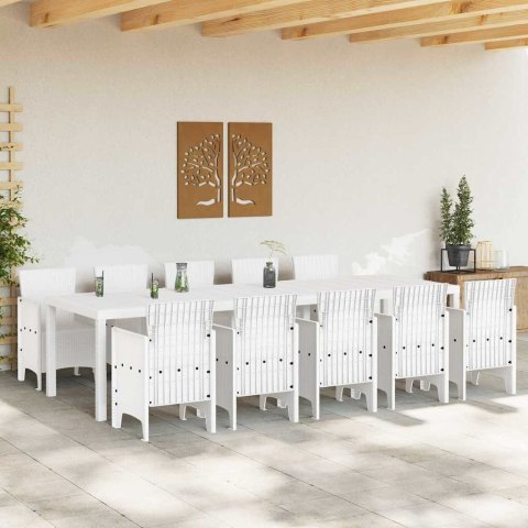Zestaw do jadalni w ogrodzie 11 pcs Biały Rattan i Stal