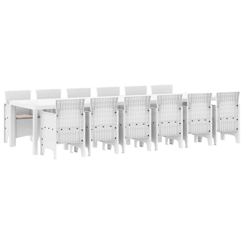 Zestaw do jadalni w ogrodzie 13 pcs Biały Rattan Polt