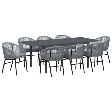 Zestaw do jadalni w ogrodzie 9 pcs Szary polirattan