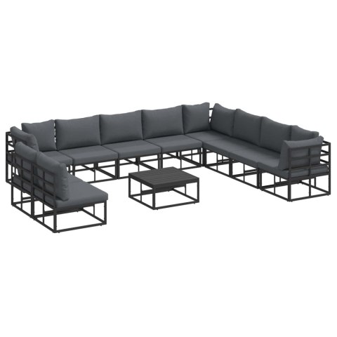 Zestaw Sof na Ogród z poduszką 11 pcs Czarny Aluminium