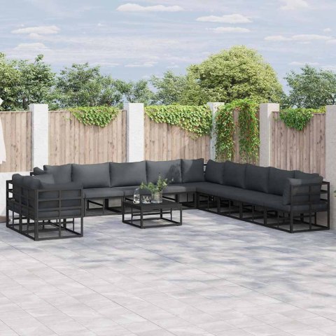 Zestaw Sof na Ogród z poduszką 12 pcs Czarny Aluminium