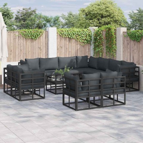 Zestaw Sof na Ogród z poduszką 12 pcs Czarny Aluminium