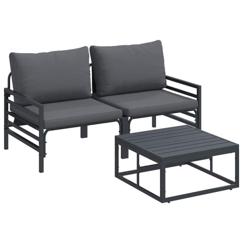 Zestaw Sof na Ogród z poduszką 3 pcs Czarny Stal