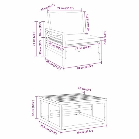 Zestaw Sof na Ogród z poduszką 3 pcs Czarny Stal