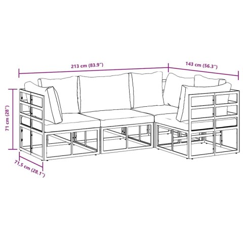 Zestaw Sof na Ogród z poduszką 4 pcs Czarny Aluminium