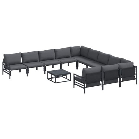Zestaw Sof na Ogród z poduszką 12 pcs Czarny Stal