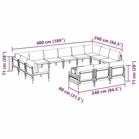 Zestaw Sof na Ogród z poduszką 14 pcs Czarny Stal