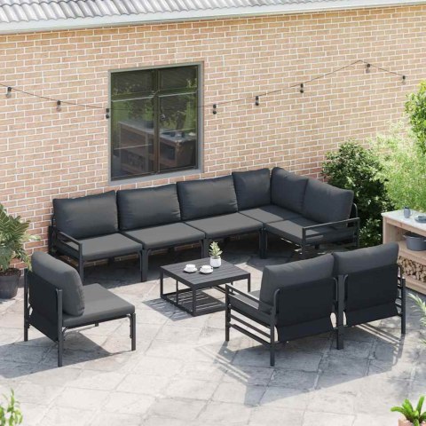 Zestaw Sof na Ogród z poduszką 8 pcs Czarny Stal