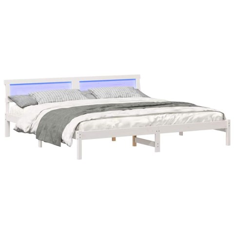Ramka łóżka Z zagłówkiem Biały 200 x 200 cm Lite drewno sosnowe