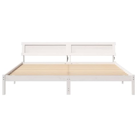 Ramka łóżka Z zagłówkiem Biały 200 x 200 cm Lite drewno sosnowe