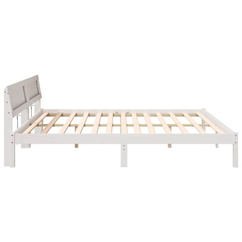 Ramka łóżka Z zagłówkiem Biały 200 x 200 cm Lite drewno sosnowe