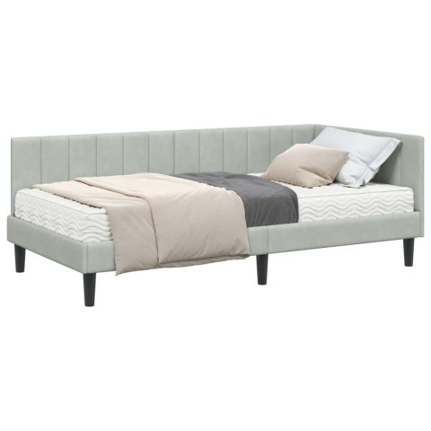 Rama Łóżka Narożnego z Materacem 2 pcs Jasnoszary Aksamit
