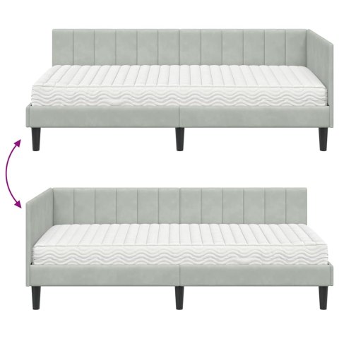 Rama Łóżka Narożnego z Materacem 2 pcs Jasnoszary Aksamit