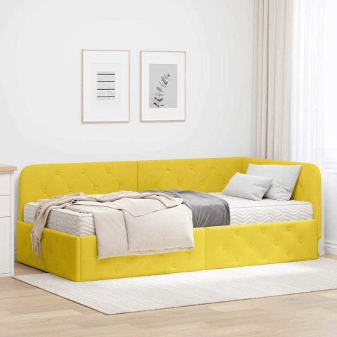 Rama łóżka narożnego z materacem Żółty 90 x 200 cm Aksamit