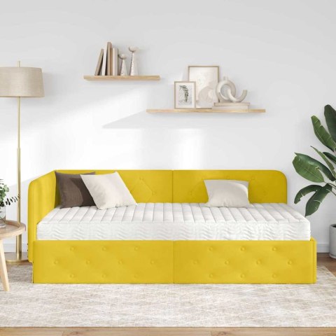 Rama łóżka narożnego z materacem Żółty 90 x 200 cm Aksamit