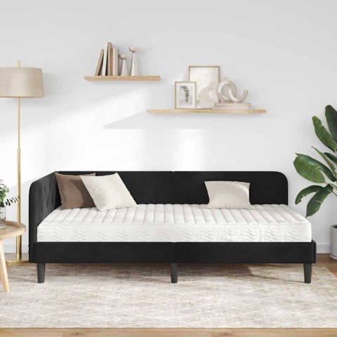 Rama łóżka narożnego z materacem Czarny 90 x 200 cm Aksamit