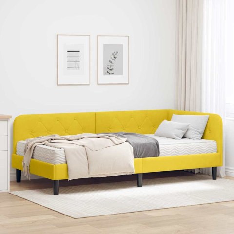 Rama łóżka narożnego z materacem Żółty 100 x 200 cm Aksamit