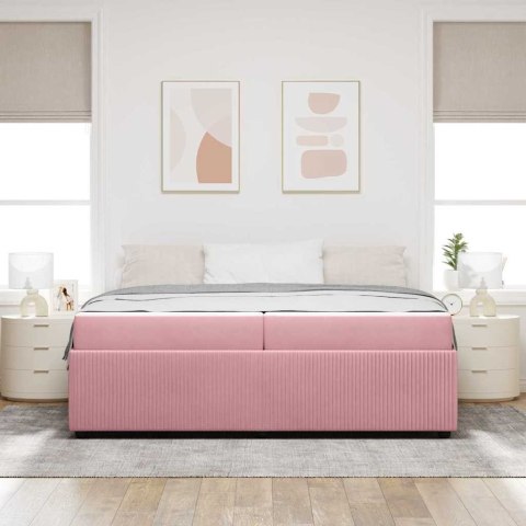 Ramka łóżka z materacem Różowy 200 x 200 cm tkanina