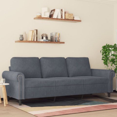 Sofa 3-osobowa, ciemnoszara, 180 cm, obita aksamitem