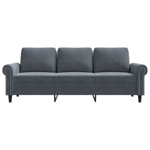 Sofa 3-osobowa, ciemnoszara, 180 cm, obita aksamitem