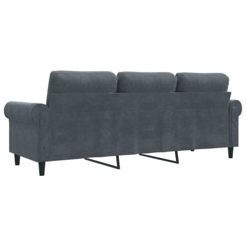 Sofa 3-osobowa, ciemnoszara, 180 cm, obita aksamitem