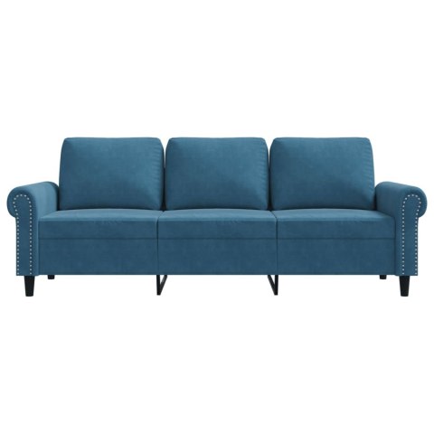 Sofa 3-osobowa, niebieski, 180 cm, tapicerowana aksamitem
