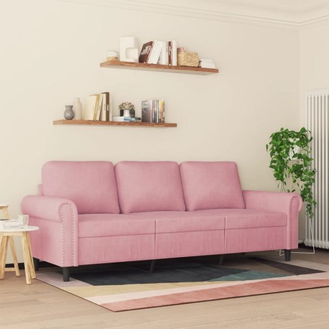 Sofa 3-osobowa, różowa, 180 cm, obita aksamitem