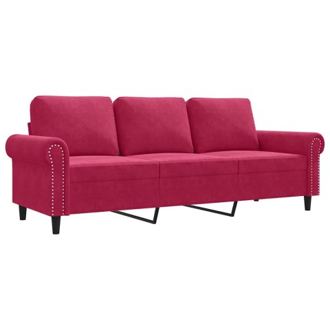 Sofa 3-osobowa, winna czerwień, 180 cm, obita aksamitem