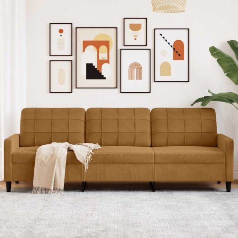 Sofa 3-osobowa, brązowa, 210 cm, tapicerowana aksamitem