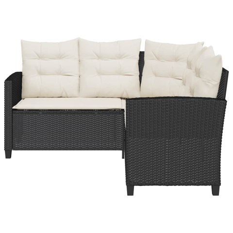 Sofa ogrodowa ze stołem i poduszkami w kształcie litery L