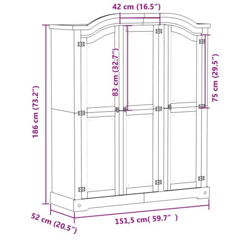 Szafa Corona, 151,5x52x186 cm, lite drewno sosnowe