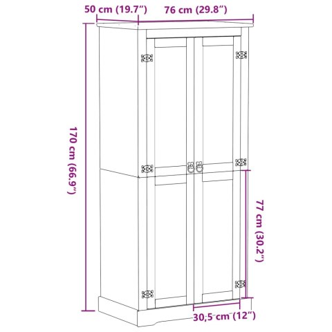 Szafa Corona, 76x50x170 cm, lite drewno sosnowe