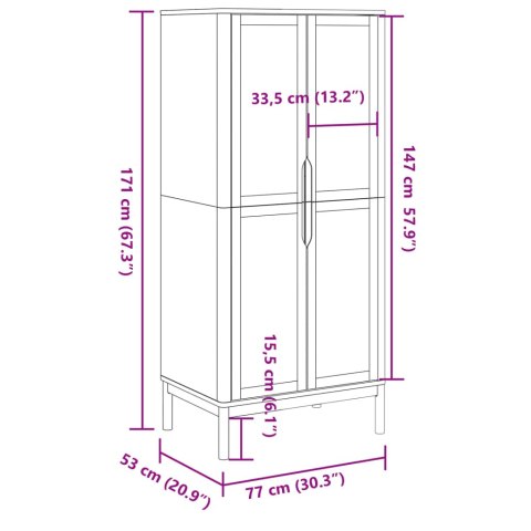 Szafa FLORO, biała, 77x53x171 cm, lite drewno sosnowe