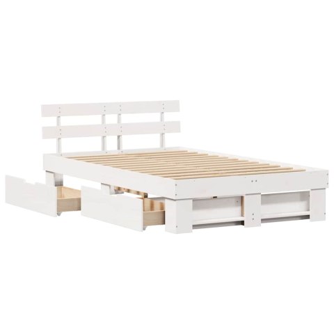Ramka łóżka Z zagłówkiem Biały 135 x 190 cm Lite drewno sosnowe