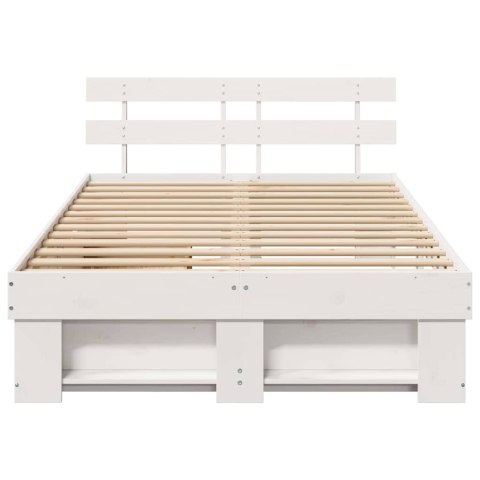 Ramka łóżka Z zagłówkiem Biały 135 x 190 cm Lite drewno sosnowe