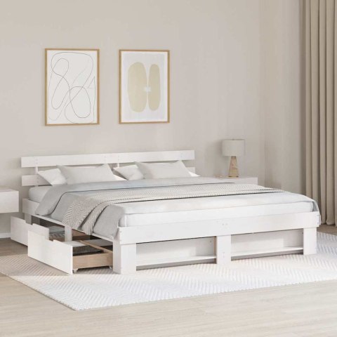 Ramka łóżka Z zagłówkiem Biały 200 x 200 cm Lite drewno sosnowe