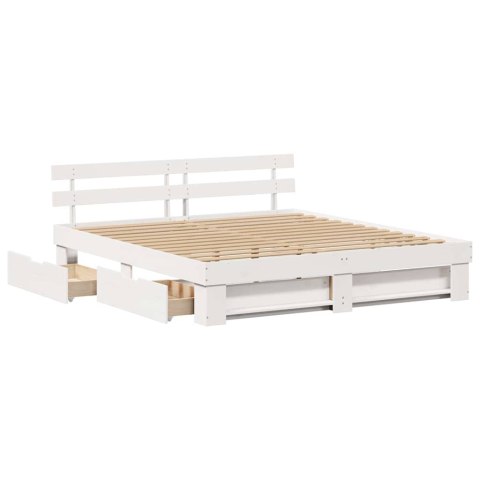 Ramka łóżka Z zagłówkiem Biały 200 x 200 cm Lite drewno sosnowe