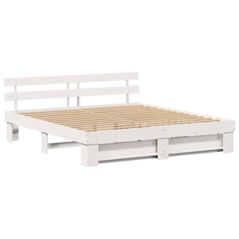 Ramka łóżka Z zagłówkiem Biały 200 x 200 cm Lite drewno sosnowe
