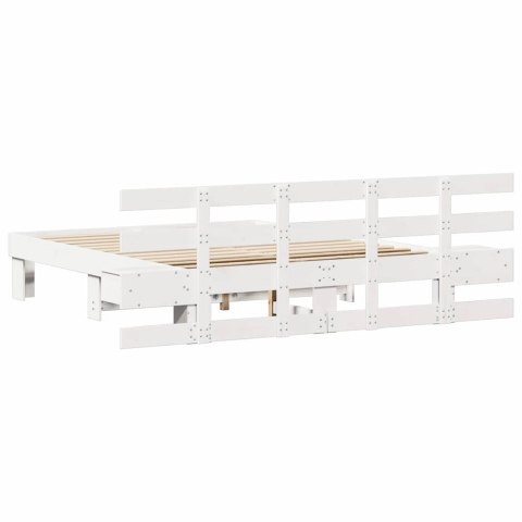 Ramka łóżka Z zagłówkiem Biały 150 x 200 cm Lite drewno sosnowe