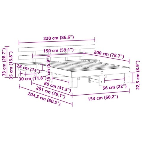 Ramka łóżka Z zagłówkiem Biały 150 x 200 cm Lite drewno sosnowe