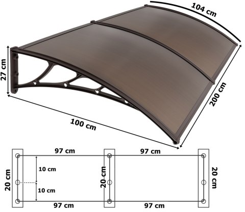 Daszek nad drzwi Mako Duo 100x200cm brązowy