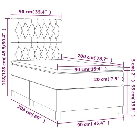 Łóżko kontynentalne z materacem i LED zielony aksamit 90x200 cm
