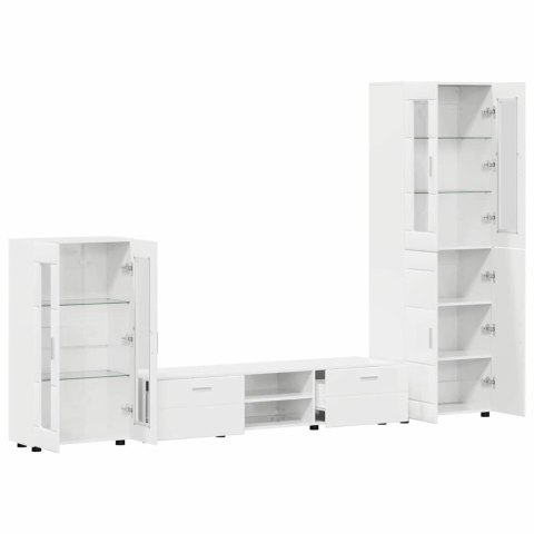Zestaw szafek RTV Wysoki połysk biały Materiał drewnopochodny